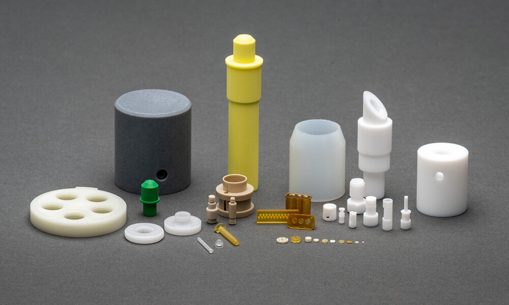 Line up of precision machined plastic components